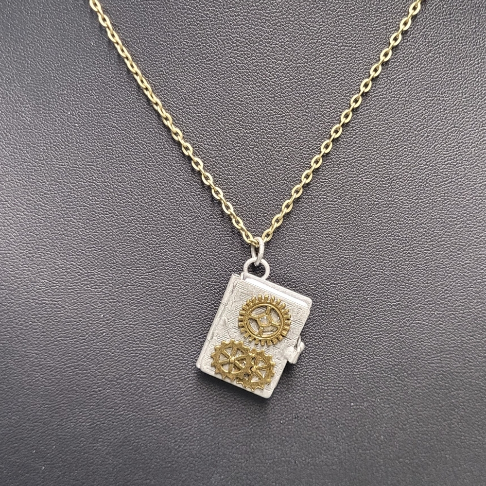 Bronze and Silver Steampunk Gear Pendant Necklace